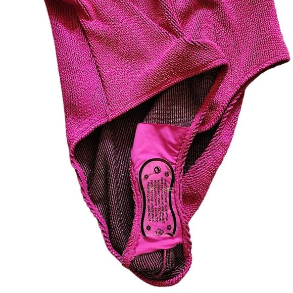 Good American Always Fits One Piece Swimsuit in Fuchsia Pink Metallic - Picture 8 of 12